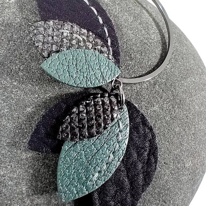 Boucle d'oreille gauche modèle Écho de cuir, détails du le cuir piqué main