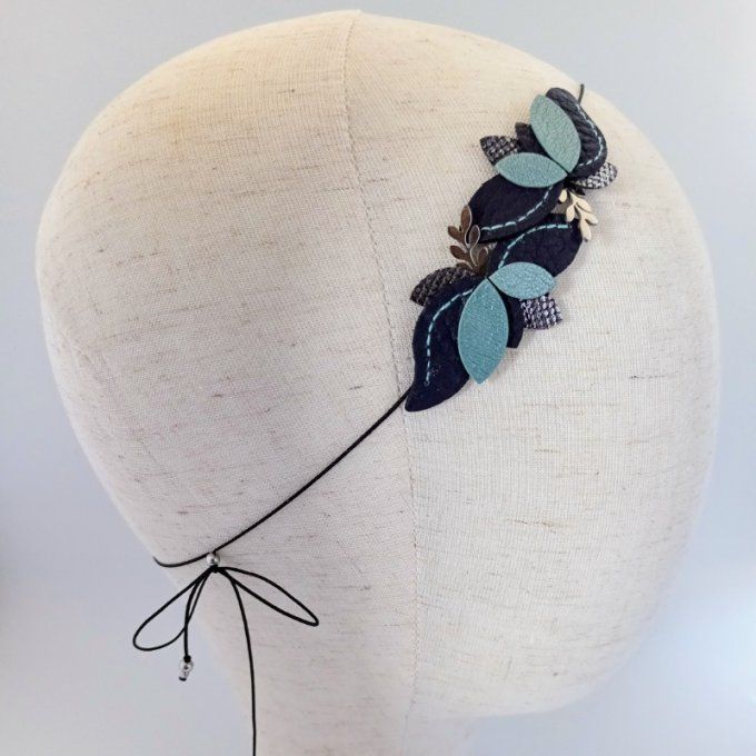 Headband en cuir Aubade Mirage violet et turquoise - bijou de tête bohème chic - création française 