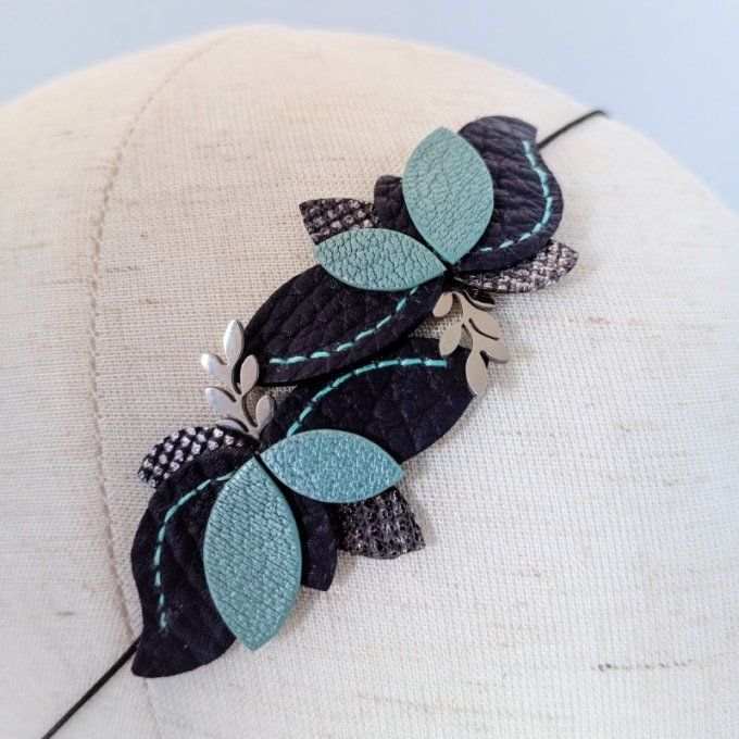 Headband Aubade Mirage en cuir violet et turquoise - accessoire cheveux artisanal réglable - bijou d